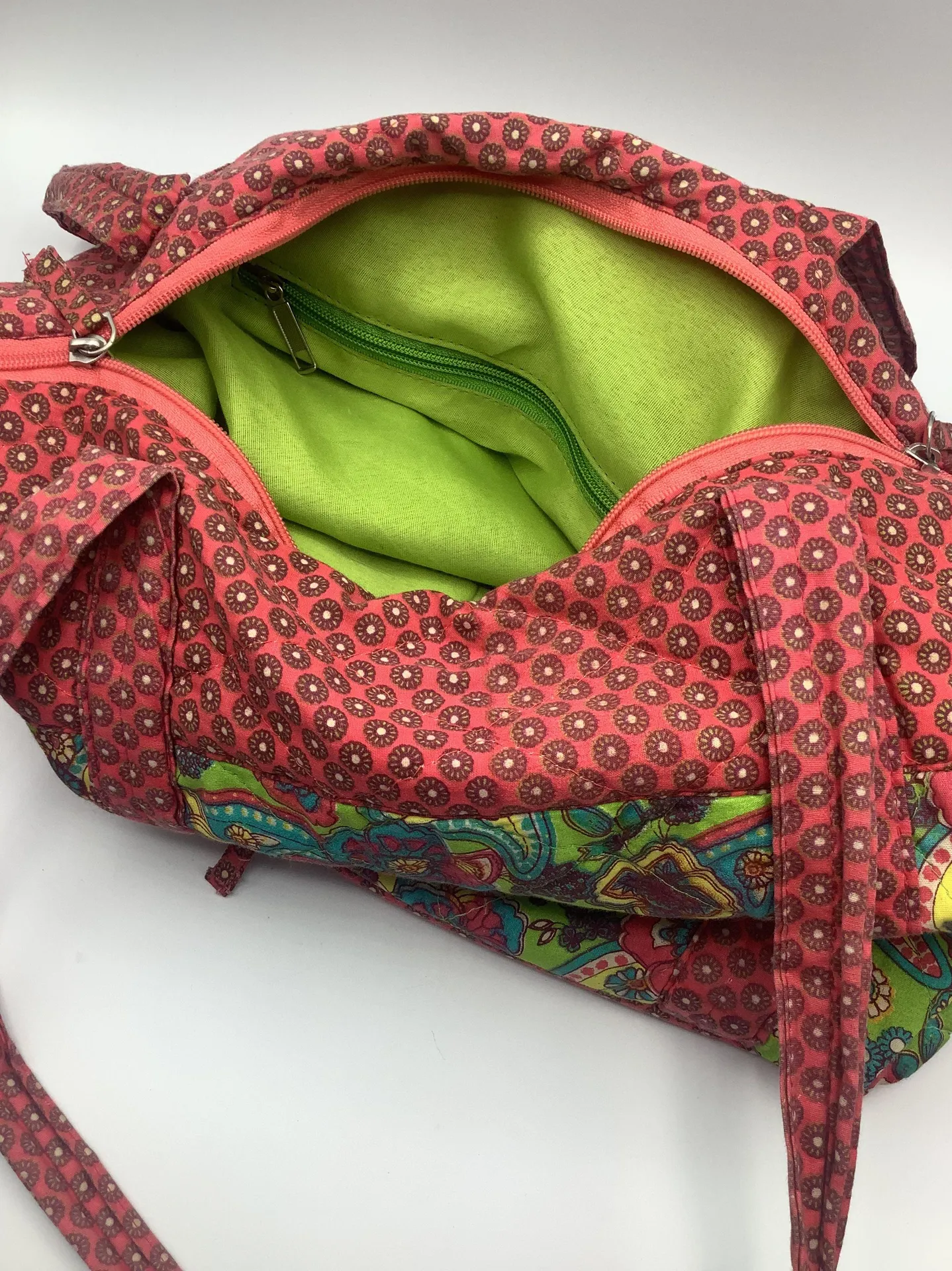 Vintage Y2K India Made Cotton Red Green Multicolor Tote Bag 18” Wide Multiple - Image 8