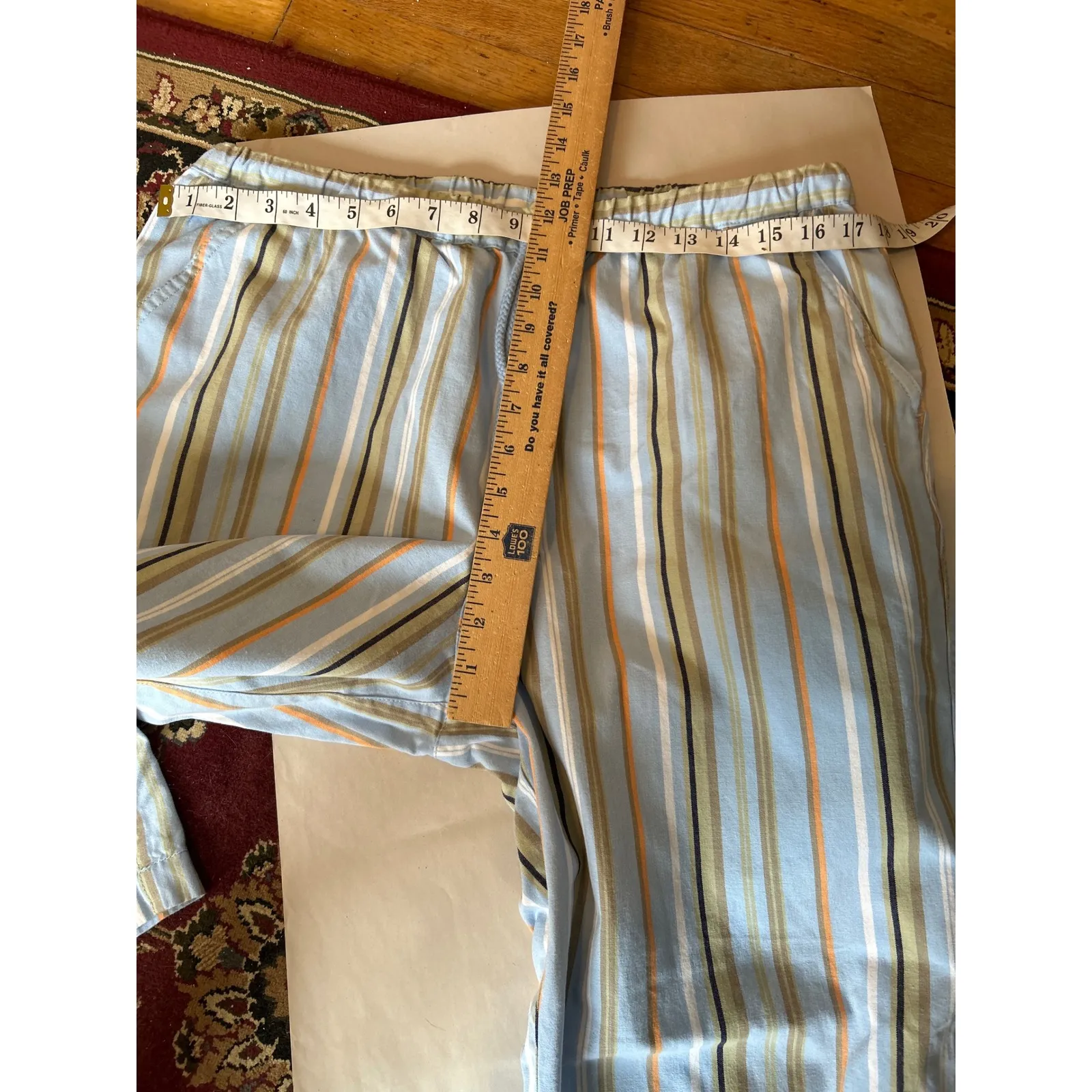 Hanna Andersson Striped Lounge Pants Bottoms Women L Blue Orange Cotton Rollup Size L - Image 8