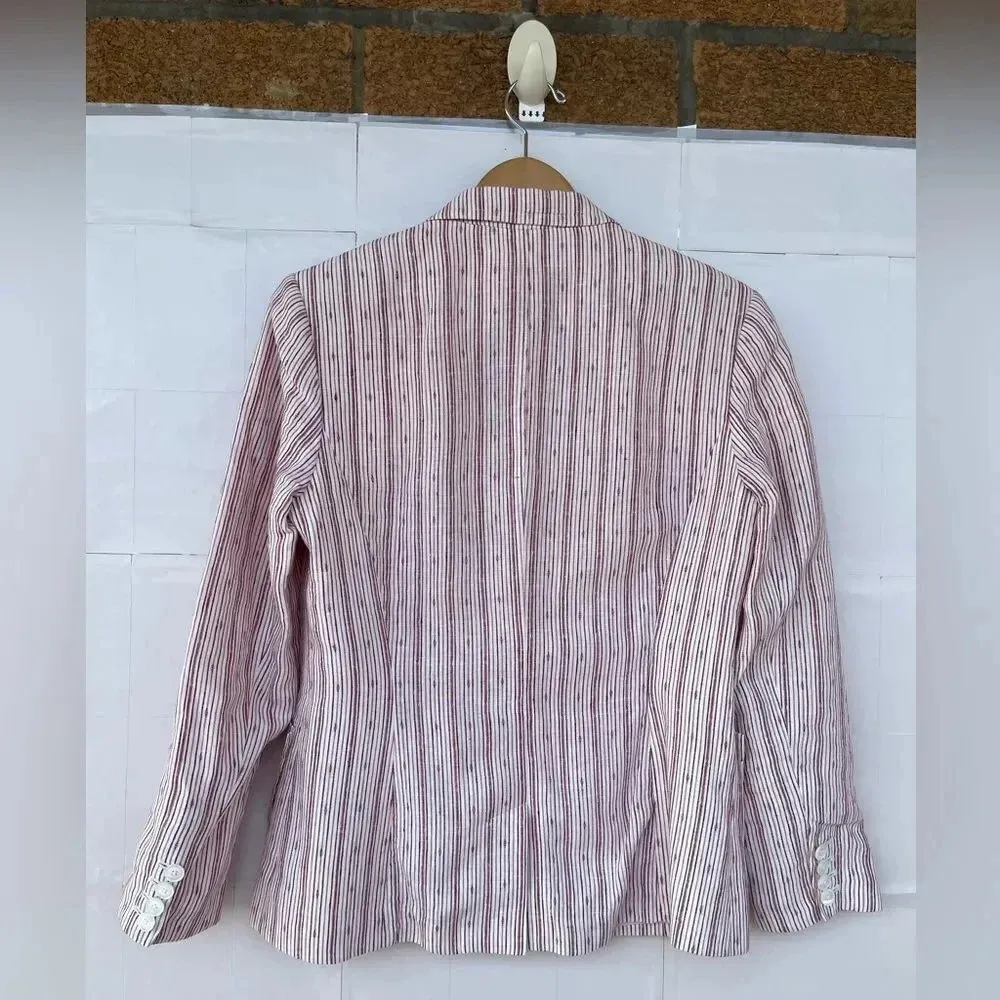ATM Anthony Thomas Melillo Textured Linen Striped Schoolboy Blazer size 6 Red - Image 9