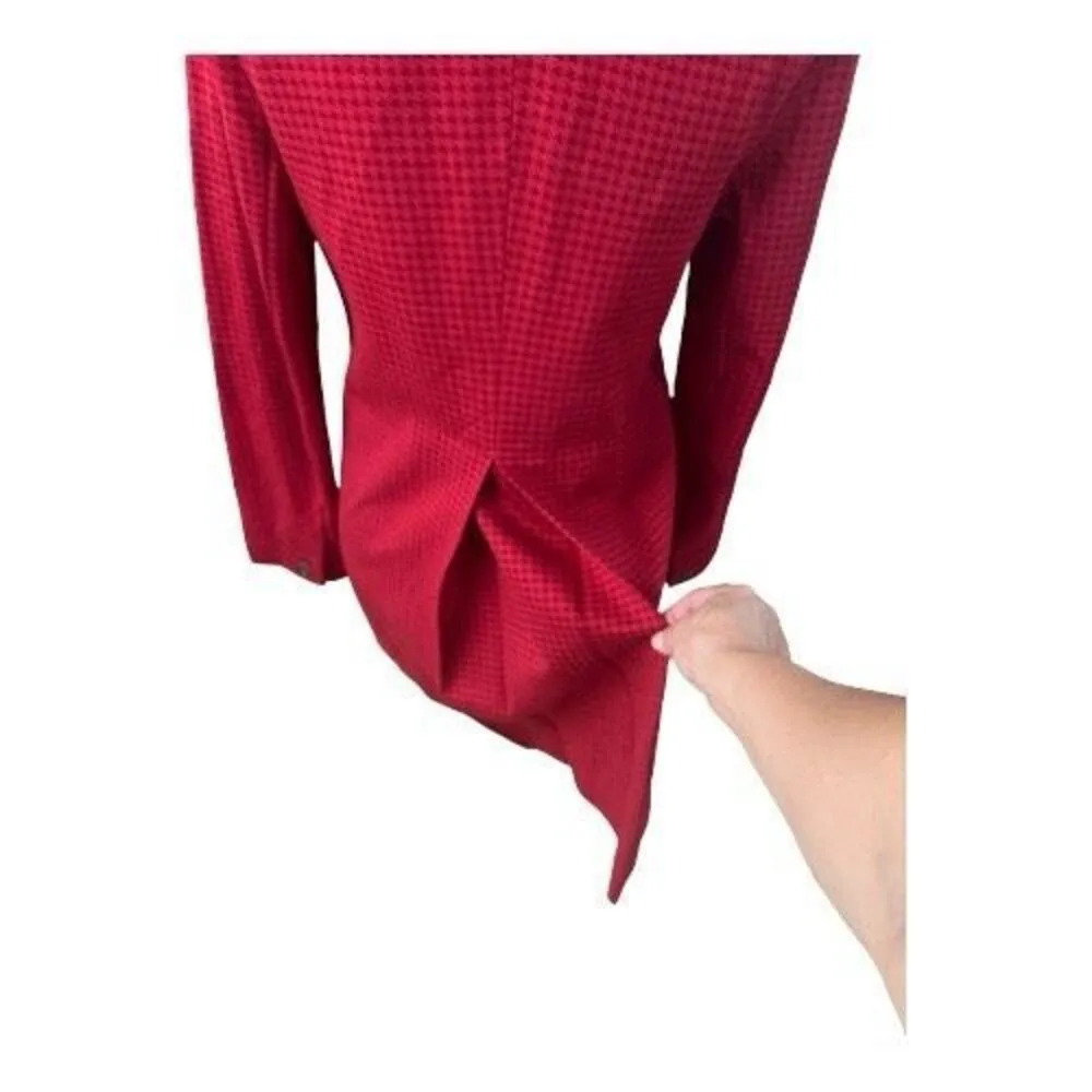 Cabi Celebration Women Jacket Coat Size S Red Houndstooth Ruffle Button Front - Image 5