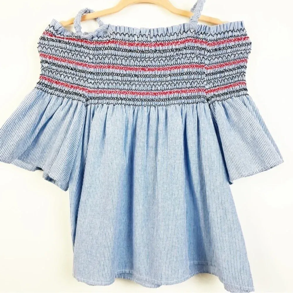 FREEWAY Blue Stripe Off The‎ Shoulder Top Size Small - Image 4