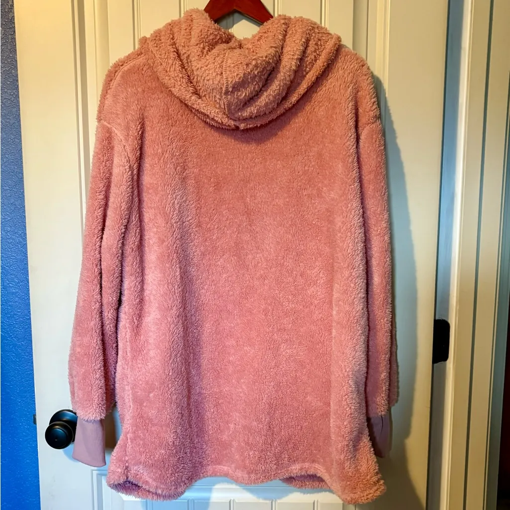 Pink Sherpa Fleece Open Hooded Cardigan Coat Size XL - Image 4
