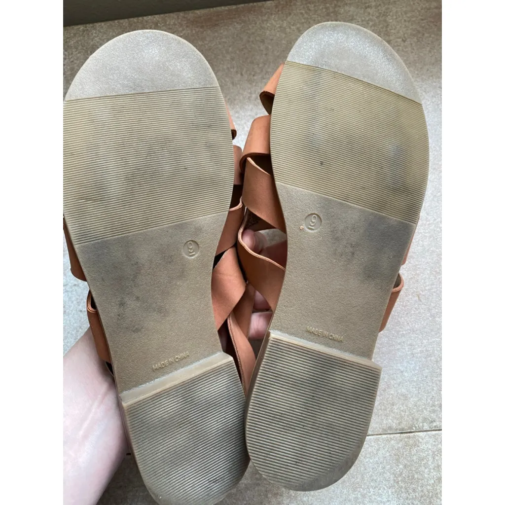 Old Navy Brown Strappy Sandals Cognac Slingback 9 Minimalist Streetwear Euro Y2K - Image 3