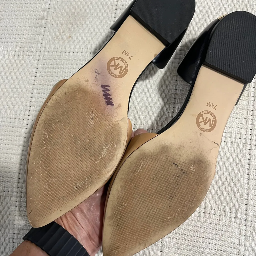 Michael Kors Julieta D’Orsay Two Tone Flats Black Tan Pointy Flats - Image 4