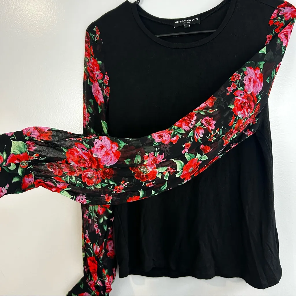 Generation Love Noelle Rose Bush Silk Long Puff Sleeve Pullover Blouse Size Smal - Image 4