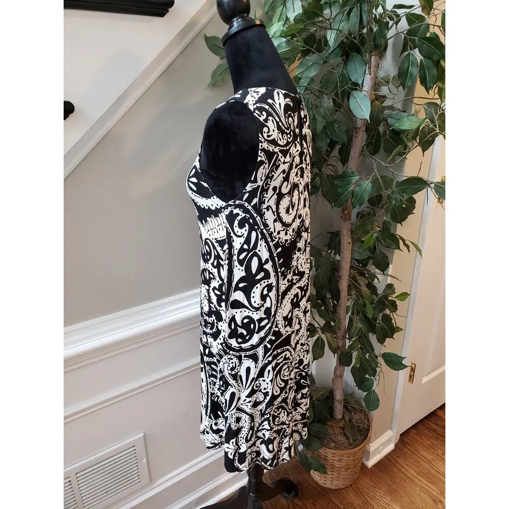 Ann Taylor Loft Shift Dress Women's S Black White Paisley Sleeveless Round Neck - Image 10