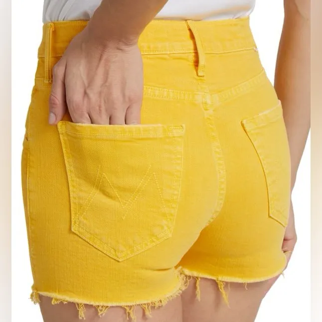 NWT MOTHER The Dazzler Seamed Yoke High Waist Shorts in Yellow Size 25 - Image 3