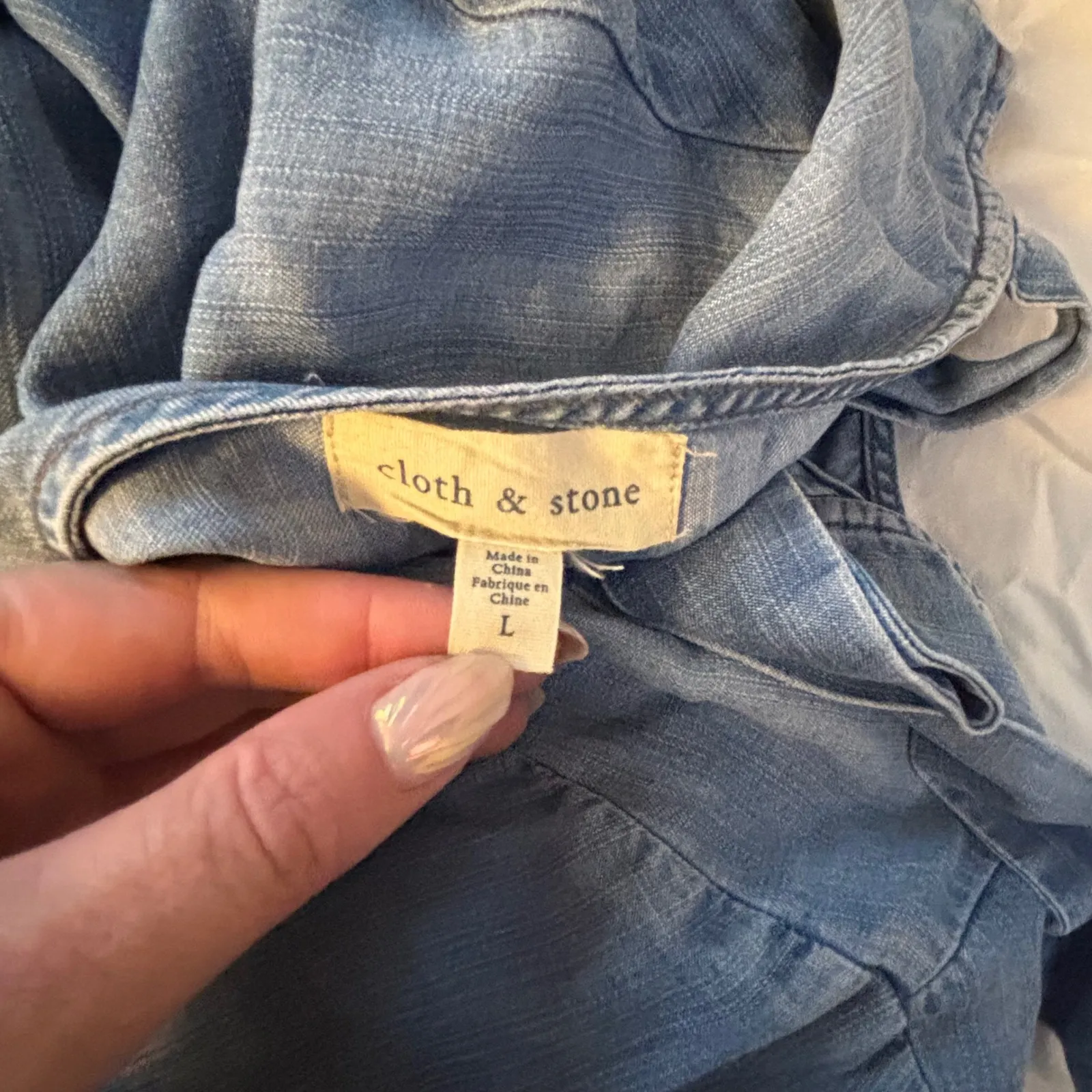 Cloth &‎ Stone Denim Dress Bell Sleeve Tie Back Casual Light Blue L - Image 3