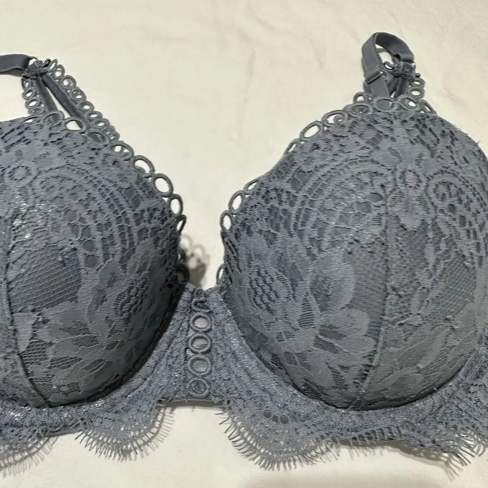 Victoria’s Secret Dream Angels Lined Demi Bra 32D Lace / Mesh Slate Blue - Image 9