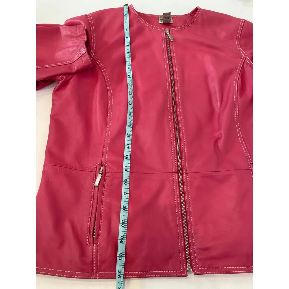 Chico’s Pink Leather Jacket Moto Zipper Jacket Sz 16 Long Sleeve Lined Pockets - Image 12