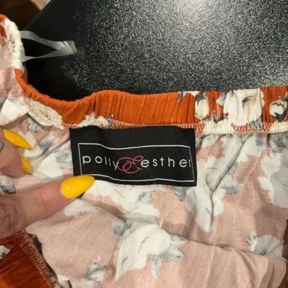 Polly & Esther Womens Medium Orange Floral Tube Top Pants Romper Sleeveless - Image 4