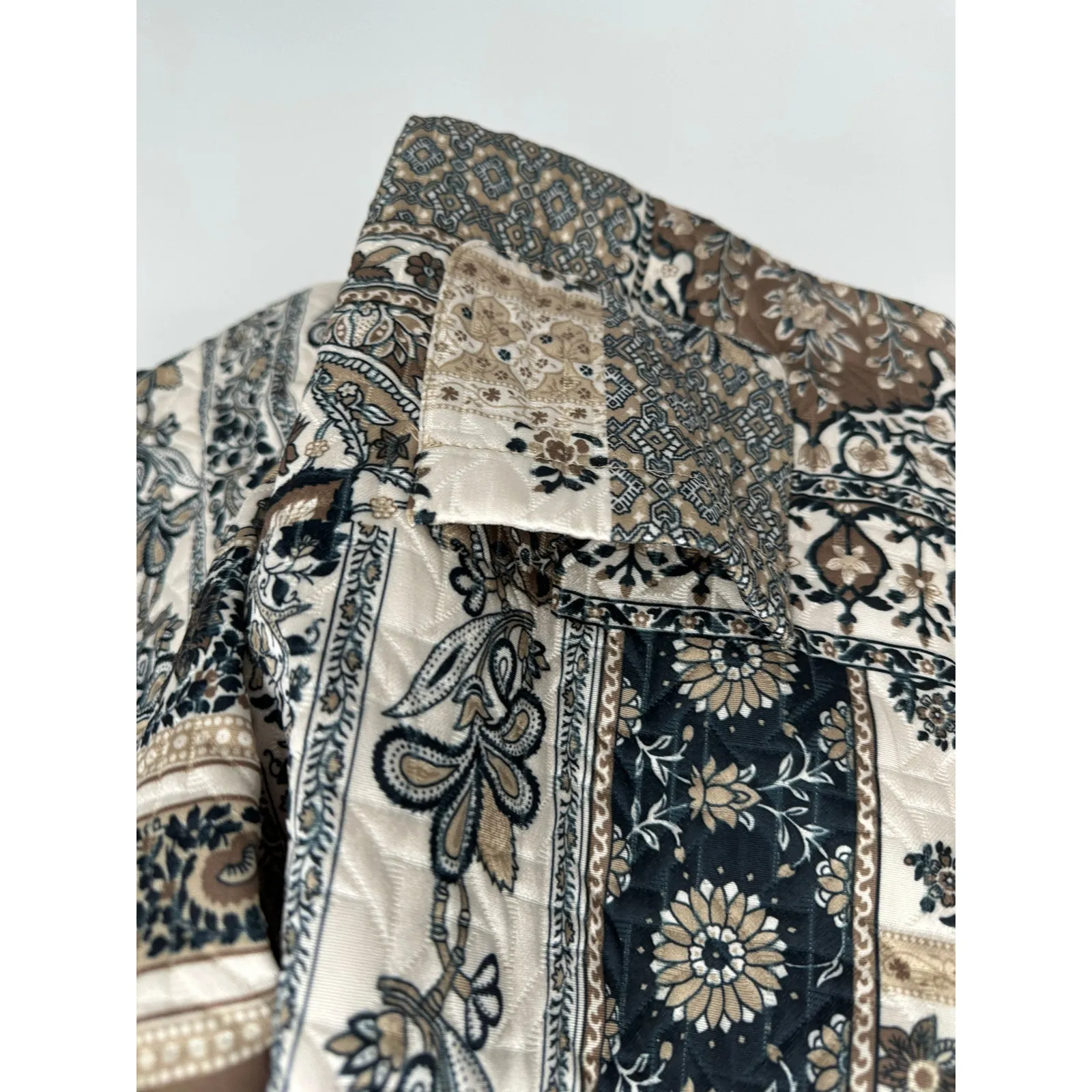 Dressbarn Quilted Jacket Womens Size L Brown Floral Patchwork Artsy Full Zip - Image 7