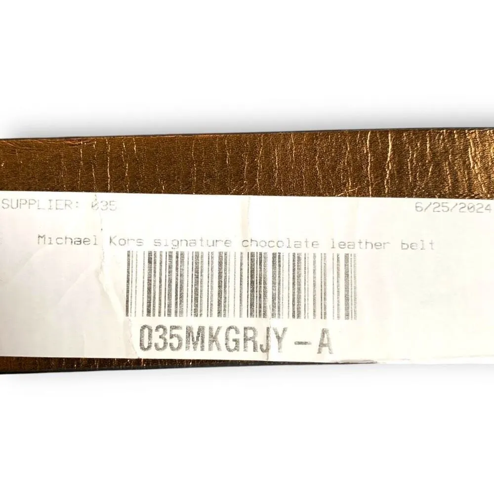 Michael Michael Kors Chocolate Logo Belt Statement MK Buckle Synthetic Leather Brown - Image 7