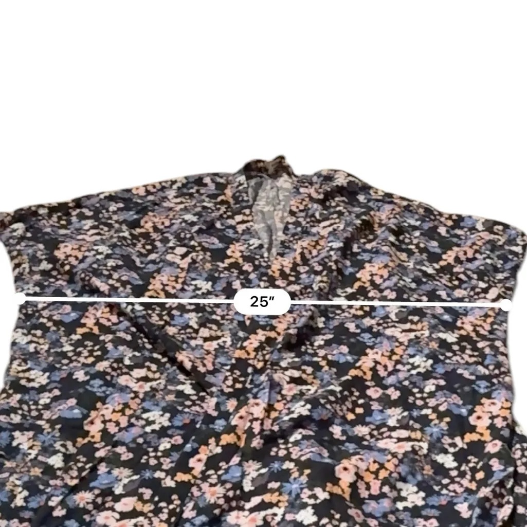 Aritizia Sunday Best Multicolor Floral Short Sleeve Oversized Long Cardigan S/M Black - Image 7