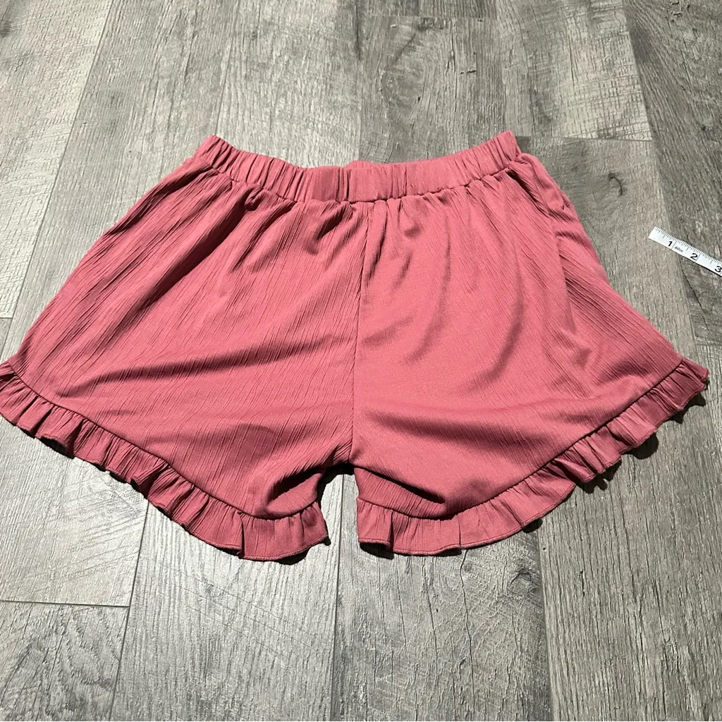 Women's dark Pink Flowy Ruffled Shorts beach large ekouver bottoms mid rise - Image 3