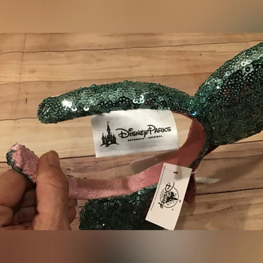Disney parks Minnie Mouse teal pink polka dots Sequined ear headband-NWT - Image 3