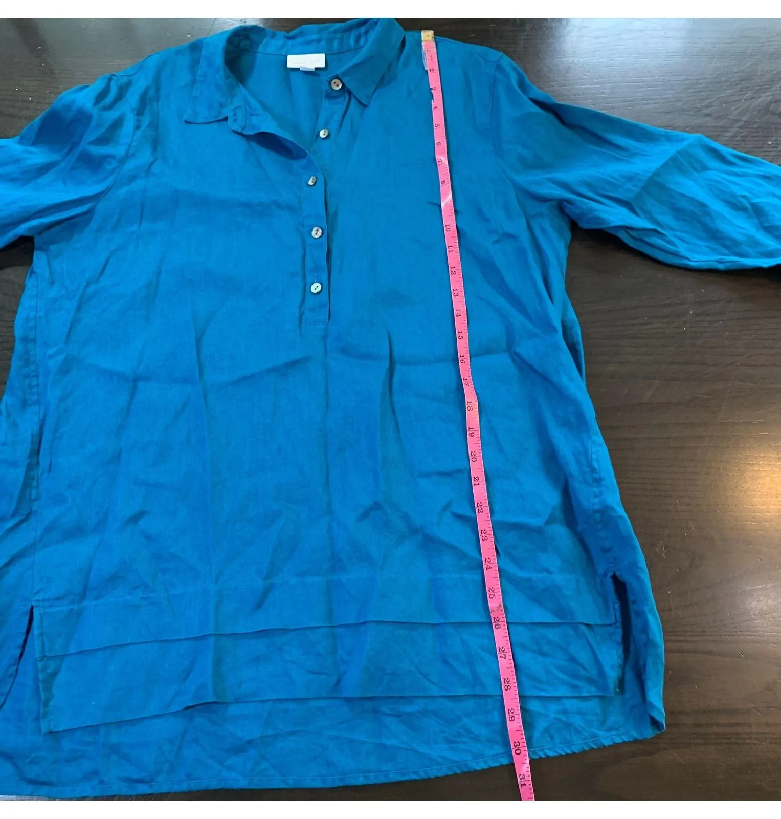 J.Jill Love Linen Top Teal Blue Collared Button Down 3/4 Sleeve Womens L Coastal - Image 8