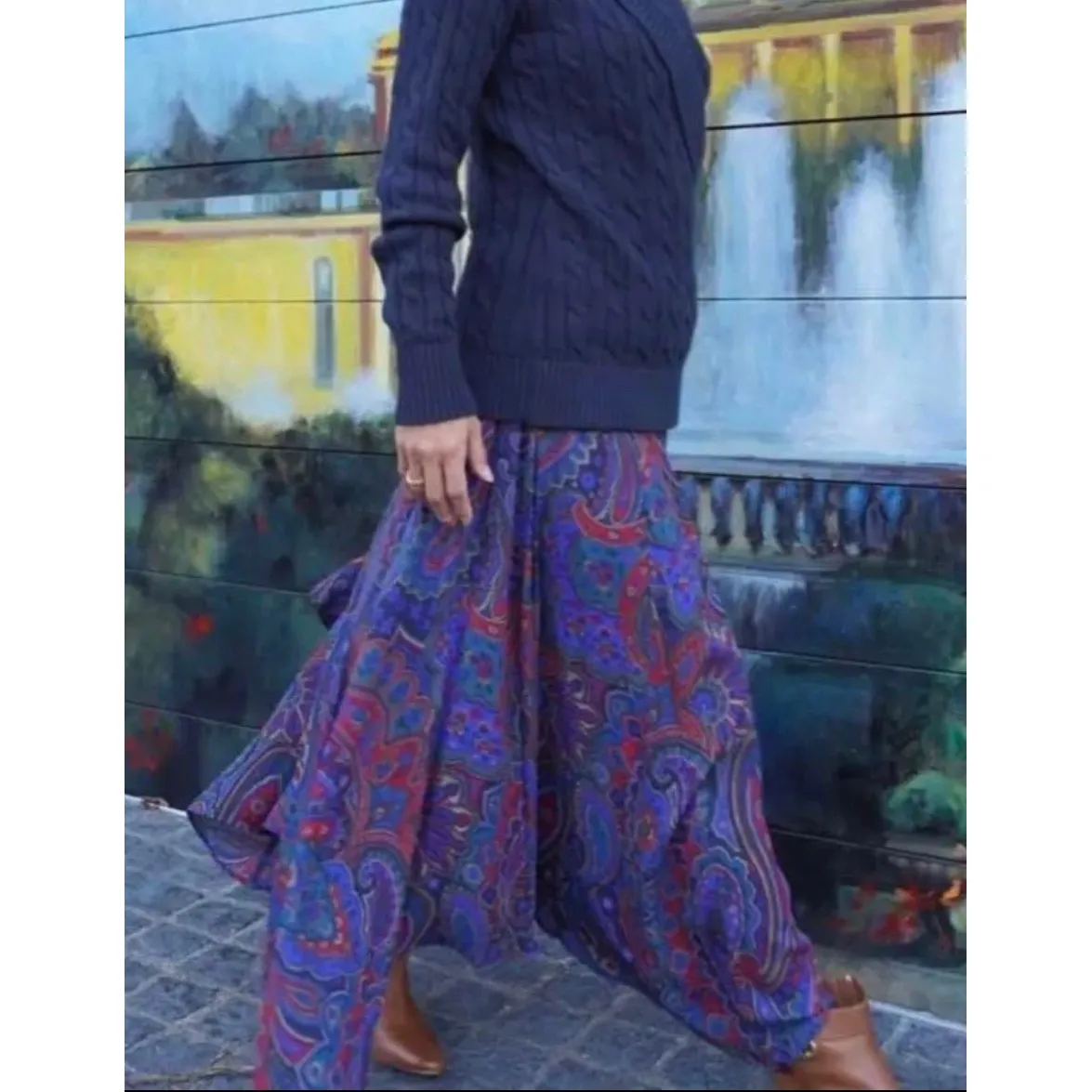 Ralph Lauren sz 10 Womens Paisley Georgette Tiered Peasant Skirt Boho Whimsical - Image 2