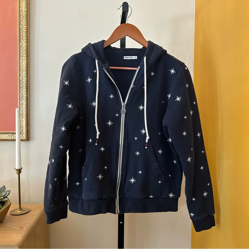 Marine Layer Stars Hoodie Celestial Full Zip Sweatshirt Cozy Blue White Size M - Image 3