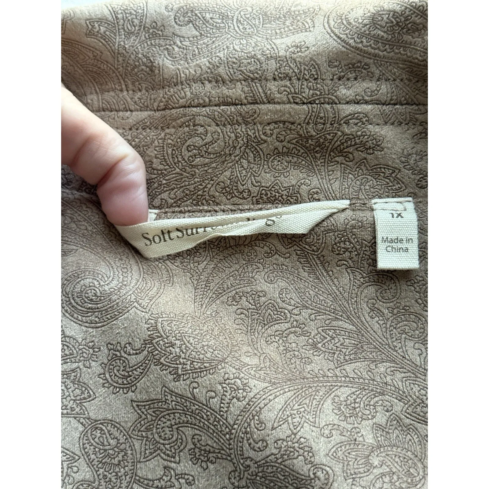 Soft Surroundings Malika Jacket Womens 1X Brown‎ Faux Suede Driftwood Paisley - Image 4