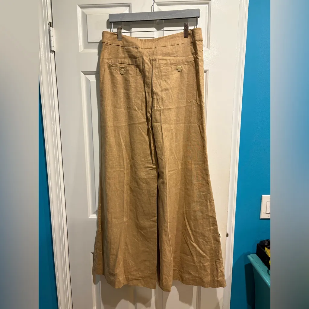 Anthropologie Elevenses wide leg linen blend buttons  pants 12 being new w tags - Image 2
