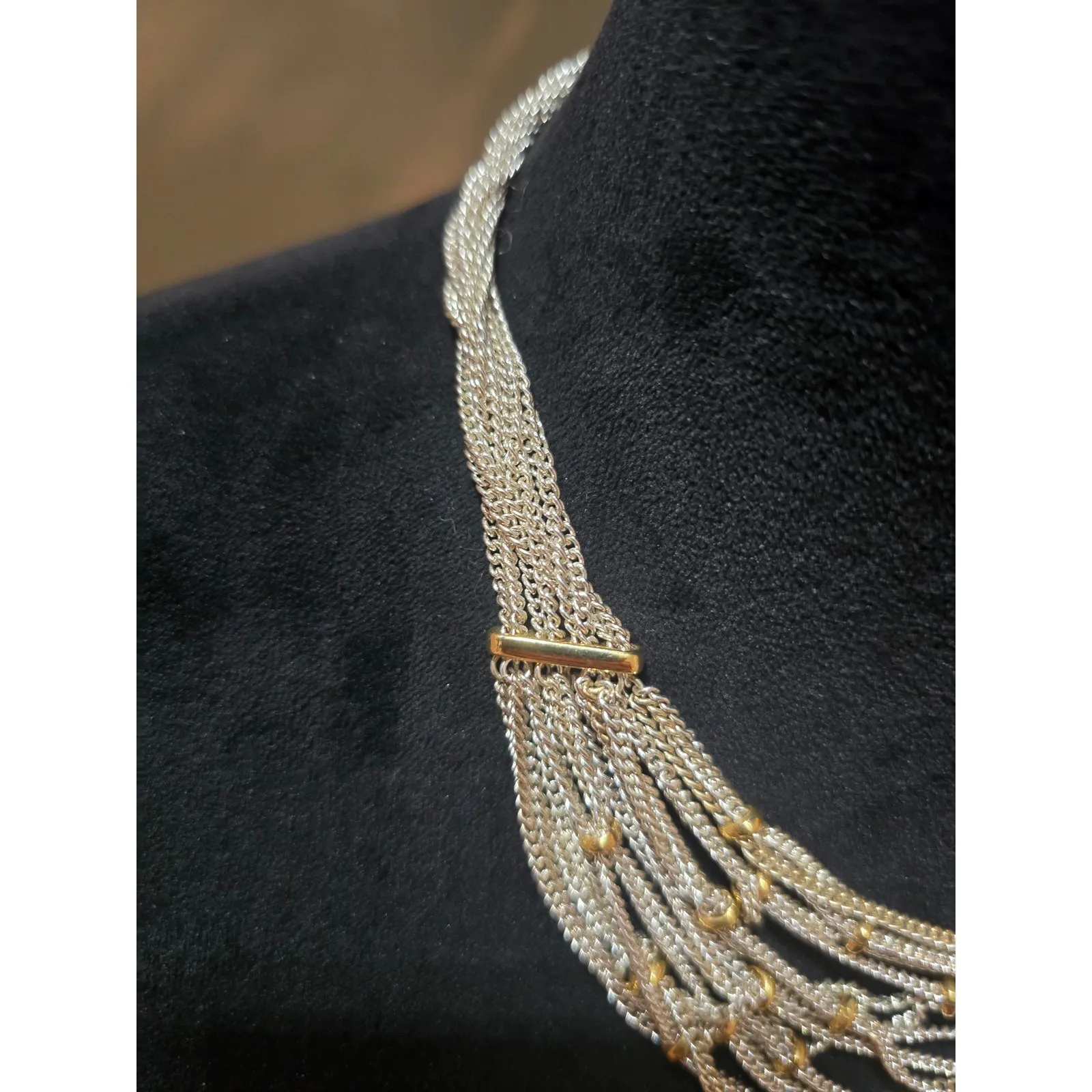 Women's Multi Strand Silver Chain Necklace With Gold Beads And Toggle Lock - Image 5