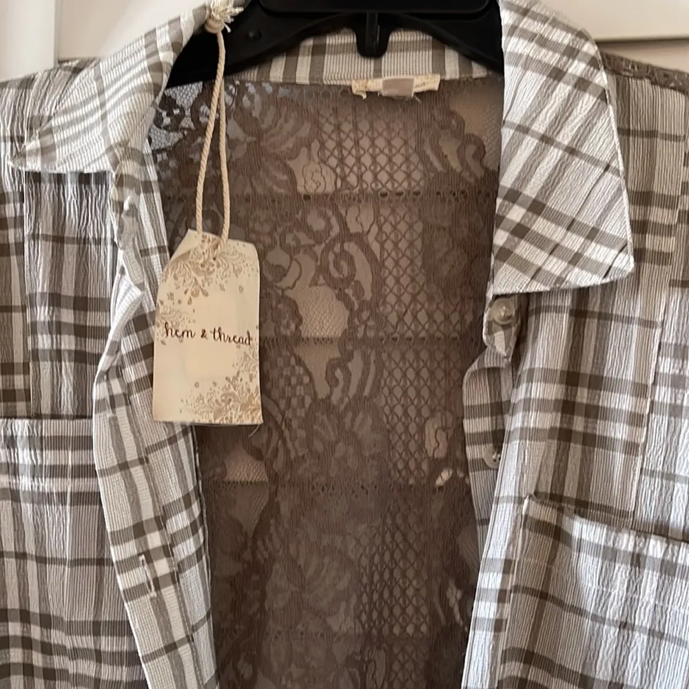 Hem & Thread Plaid and LACE Button Down Shirt Gauze - No ironing Fits up to XL - Image 3