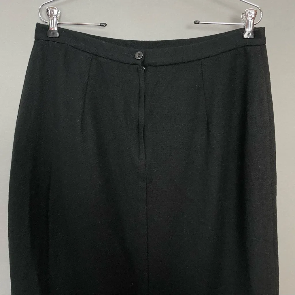 Vintage Isaac Hazan Wool Skirt Black Midi Lined Size 16 Women Back Vent Office - Image 6