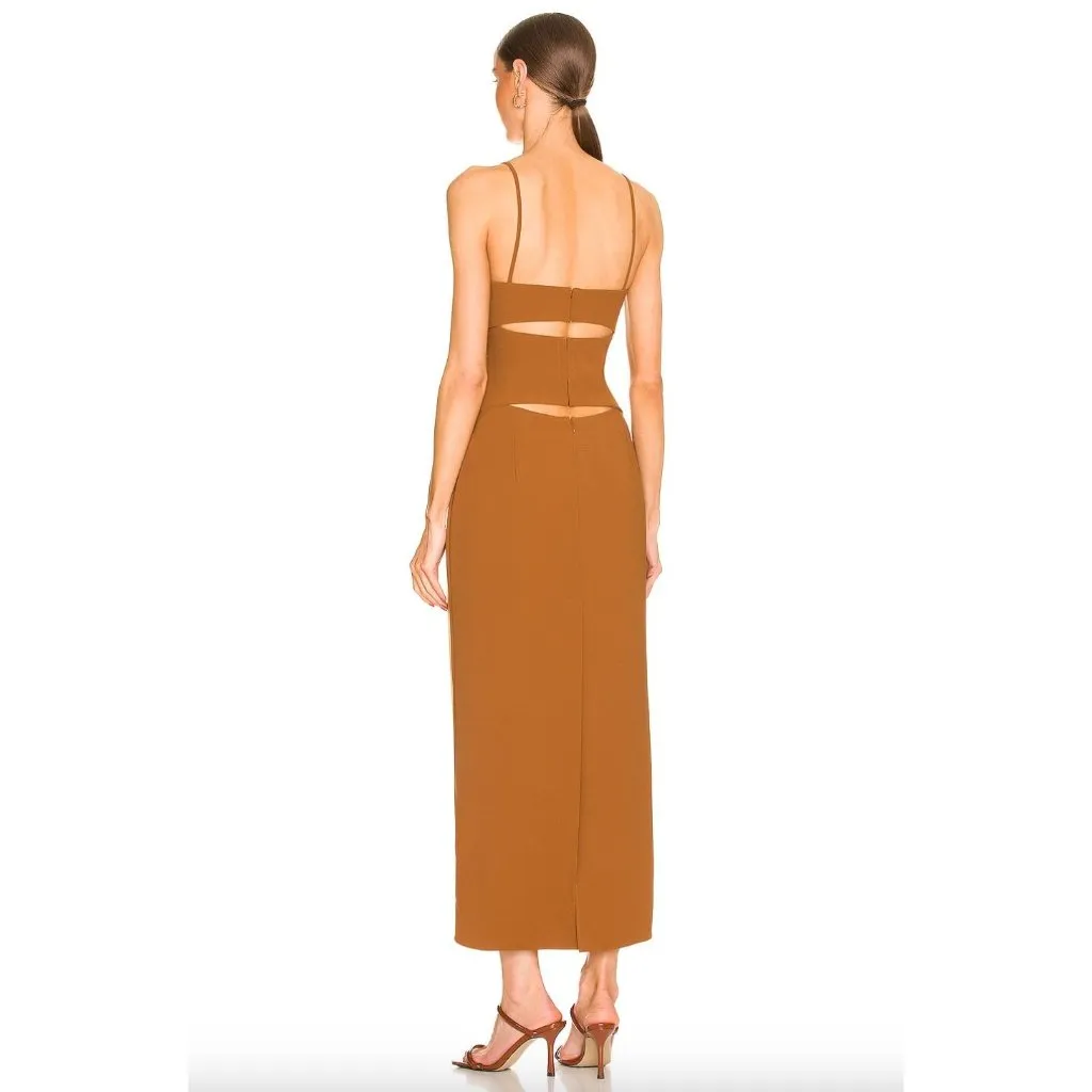 Ronny Kobo Kosta Cut Out Maxi Dress ORANGE LINEN Womens Size Small - Image 2