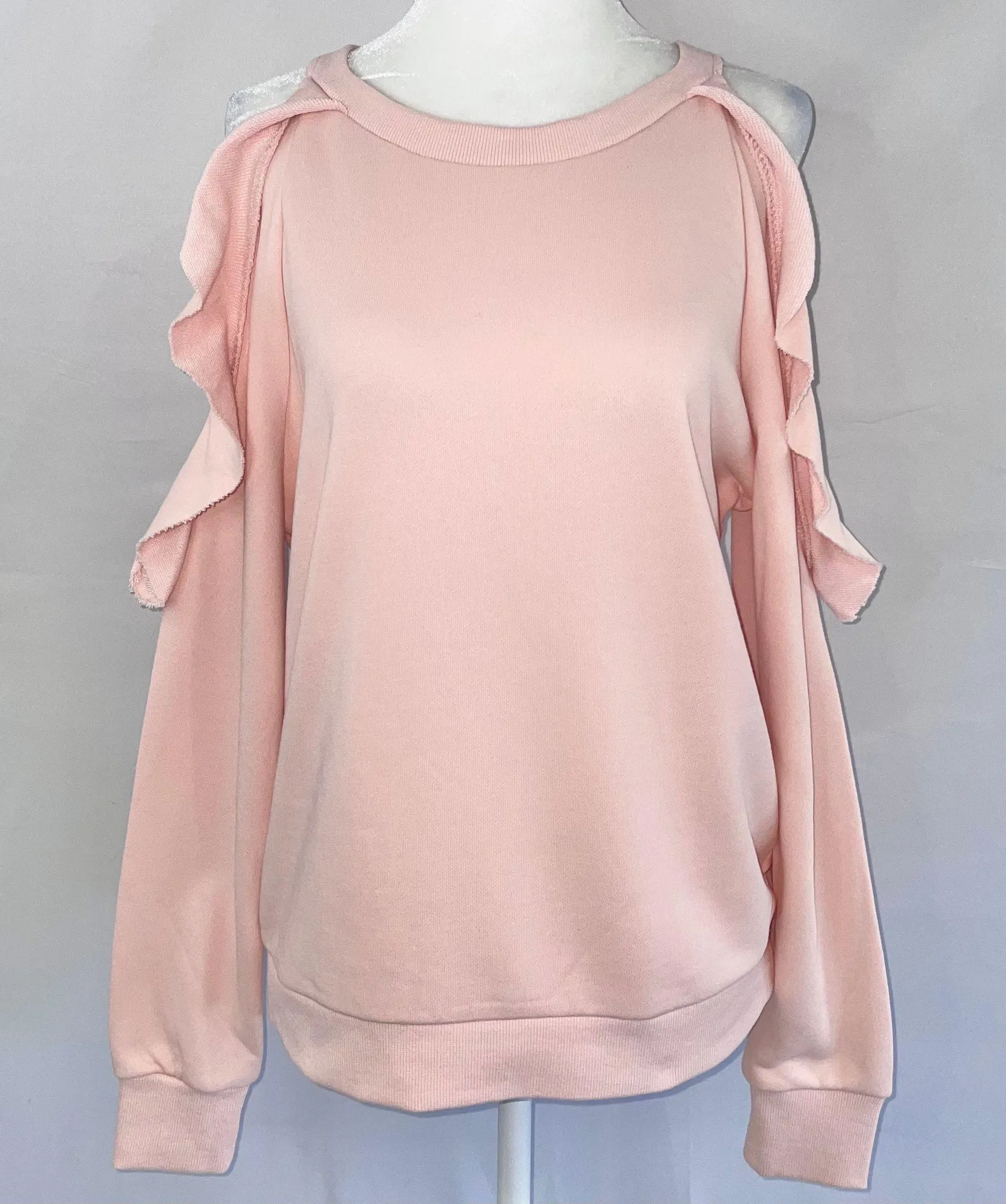 New  Ruffle Trim Cold Shoulder Sweatshirt Blush Pink - Image 4