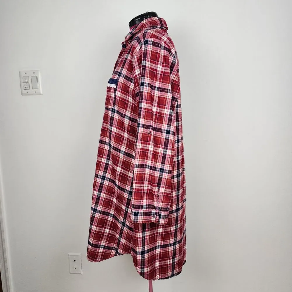 M&S Marks & Spencer Flannel Plaid Nightshirt Cotton Sleepshirt Size US 12 Large Pink - Image 12