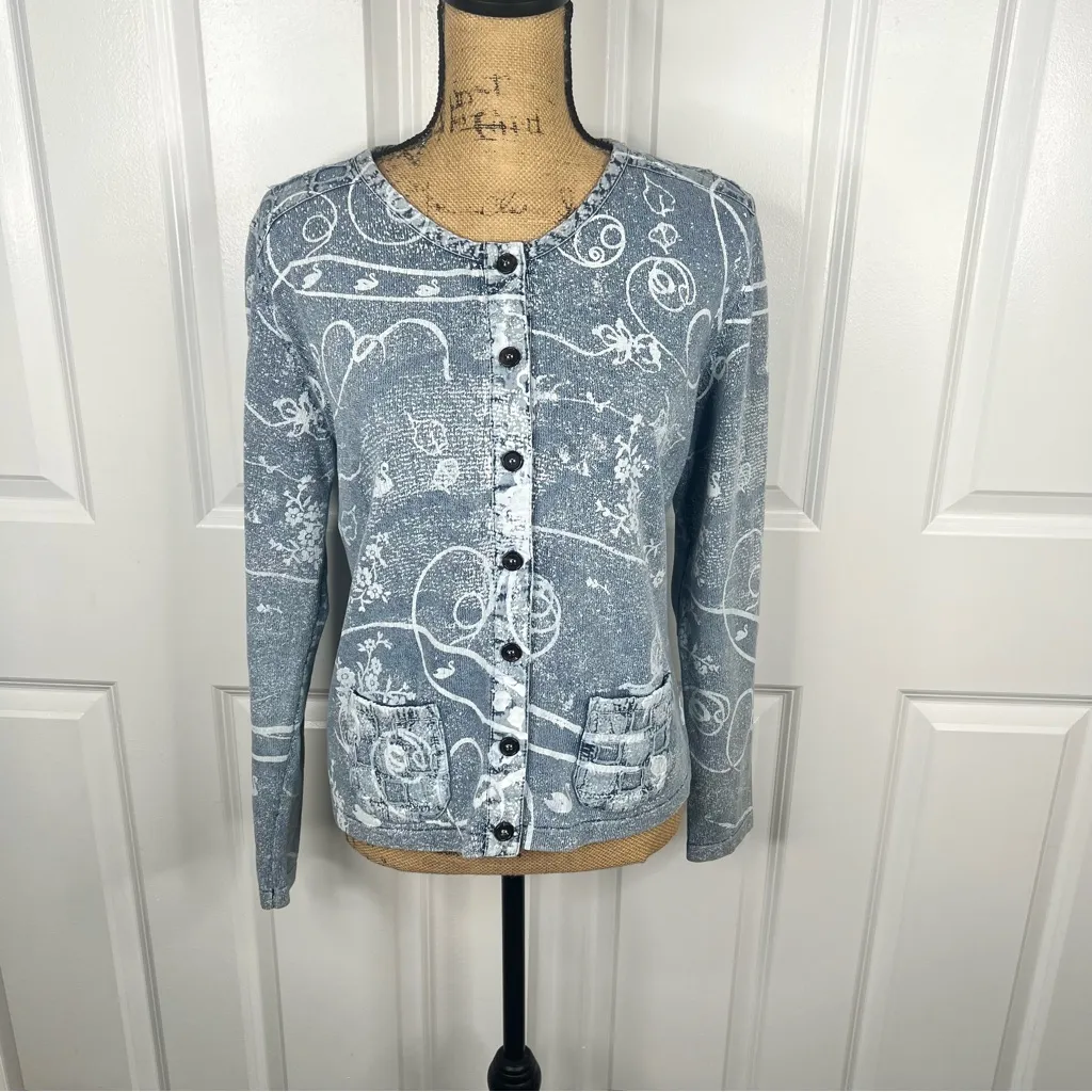 Sz M Piece of Blue Blue Artistic Button Up Cardigan 100% Cotton NWOT $233 MRP Size M - Image 4