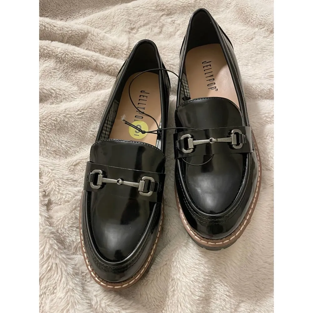 Jellypop NWOT Chunky Shiny Black Platform Loafers - Image 3