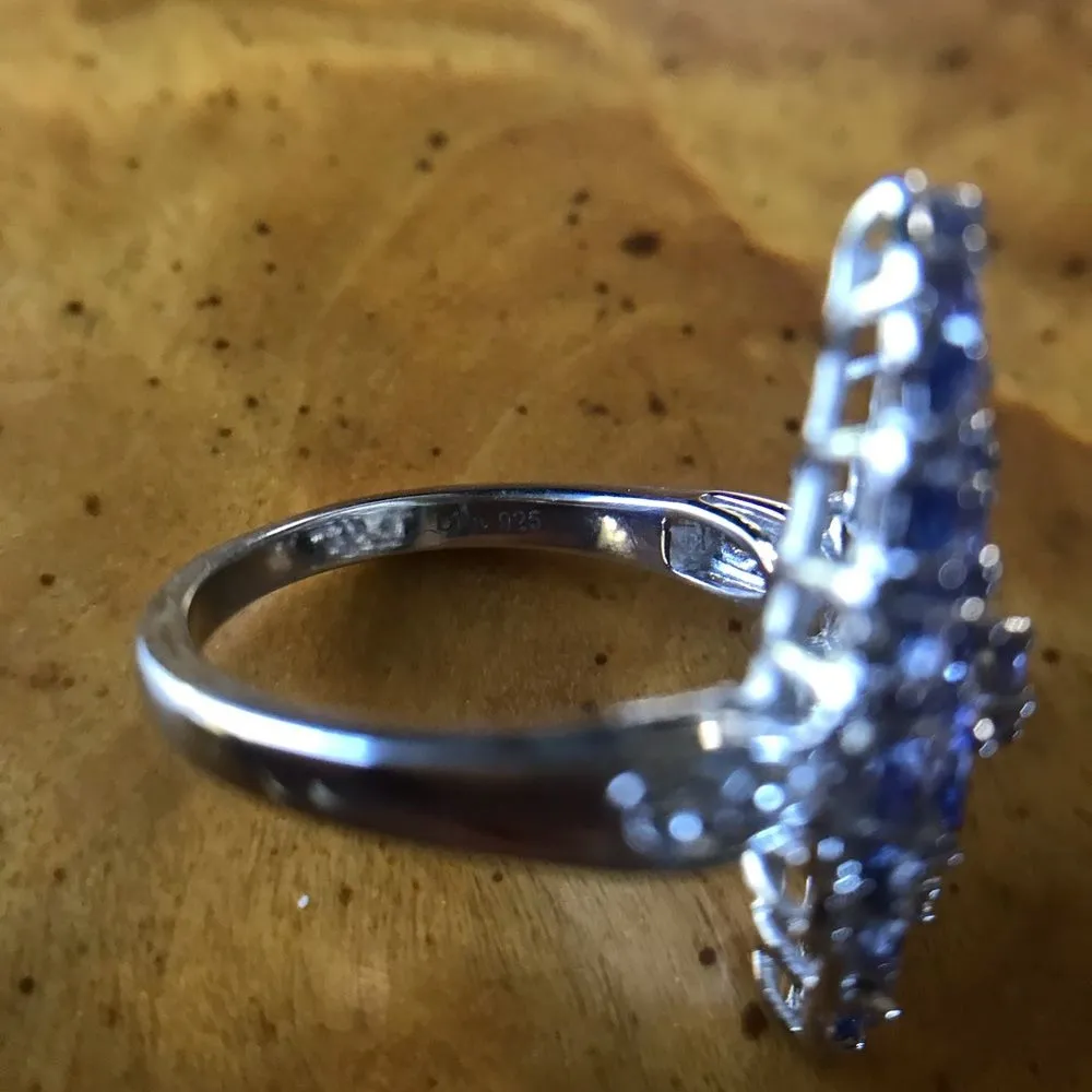 Natural Tanzanite Sterling Silver Cocktail Ring Size 7 Purple - Image 4