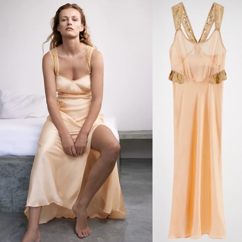 Zara SATIN MIDI LONG LACE STRAPS PEPLIM DRESS Front Slit at Hem Size S NEW - Image 4