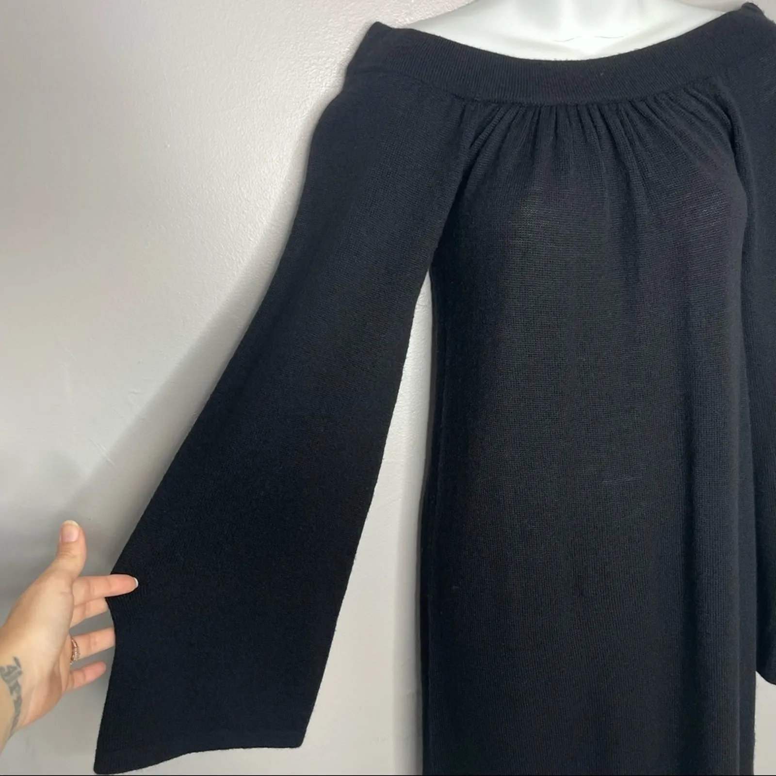 LILY MCNEAL Sweater Dress Womens XS Black Wool Warm Witchy Gothic LBD Minimalist - Image 2