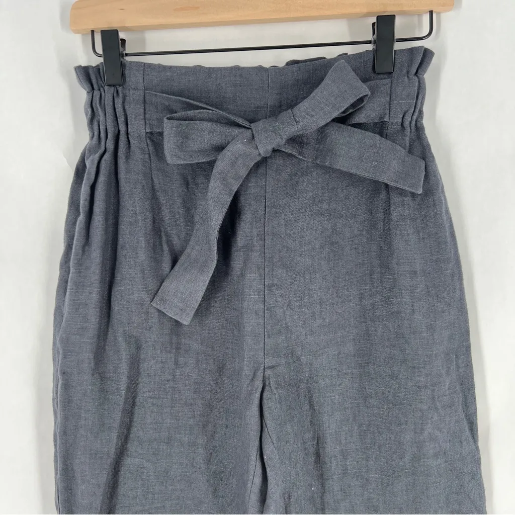 Love and Confuse NOAH Paper Bag Linen Pants Navy Tapered Crop Tie Front Size XS Blue - Image 4