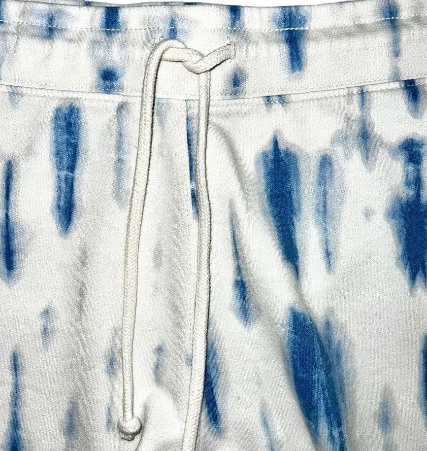Gap Womens Sweat Shorts Tie Dye Blue White Logo Drawstring Casual Comfy Large - Image 4