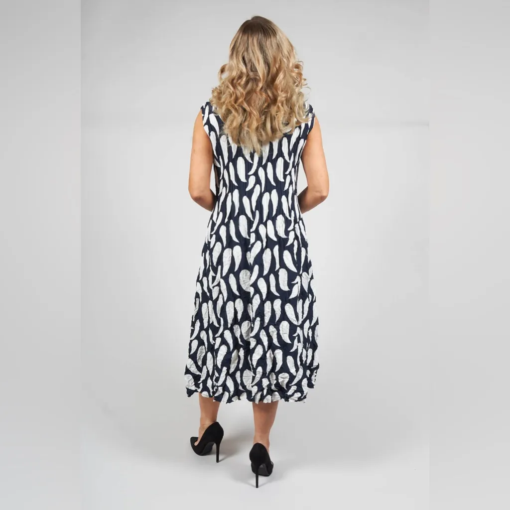 Alquema Crinkle Dress witg front pockets in ink‎ white droplet Sz 1 black Size M - Image 3