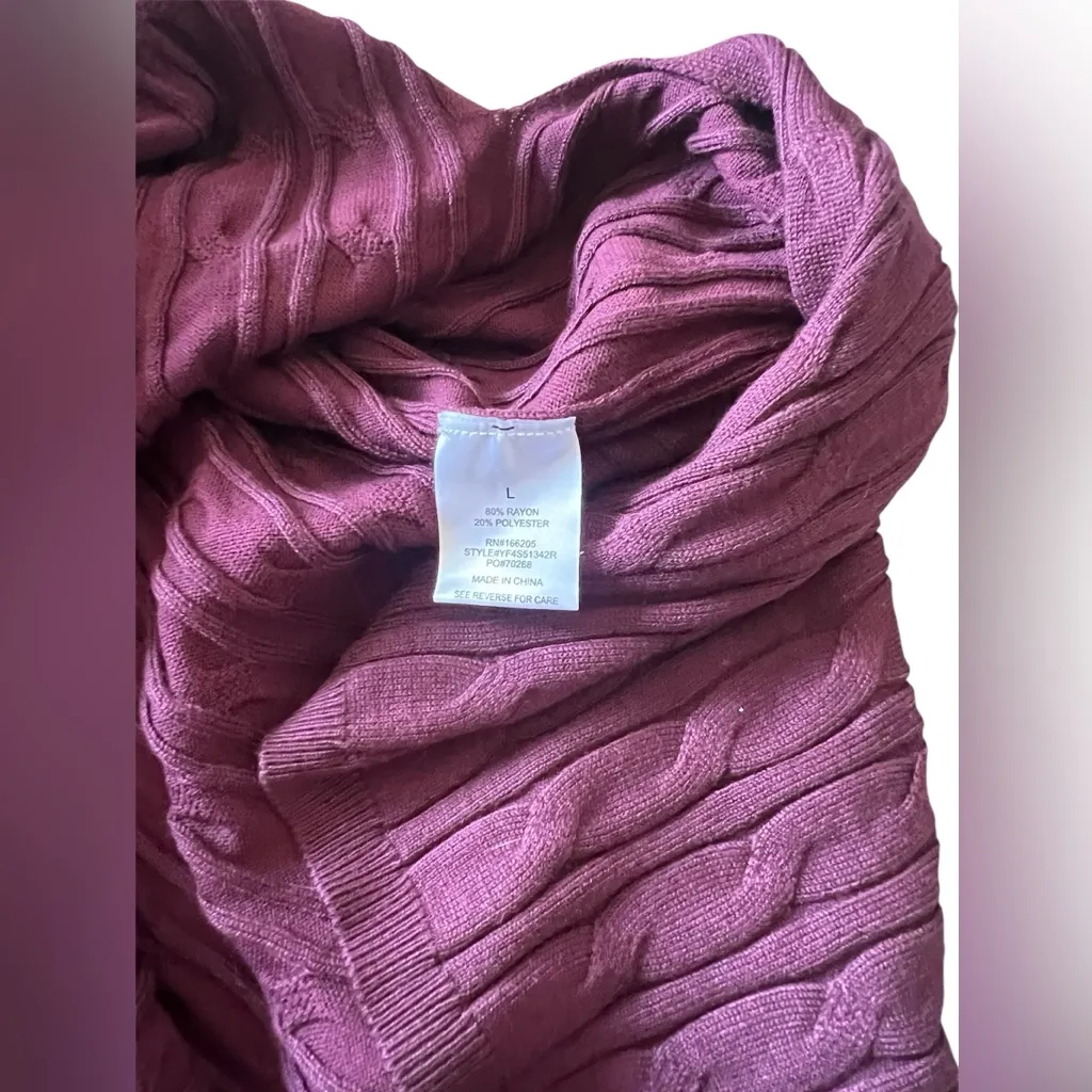 Lucky Brand Plum Cable Knit Belted V-Neck Sweater Dress | Large NWT - Image 3