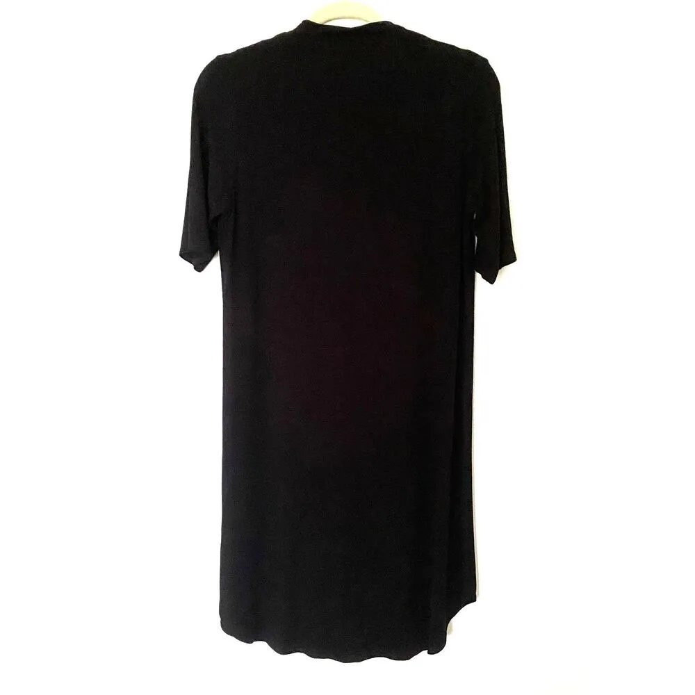 Eileen Fisher Black Turtleneck Stretchy Elbow Lenght Sleeve Flowy Dress Sz S - Image 2