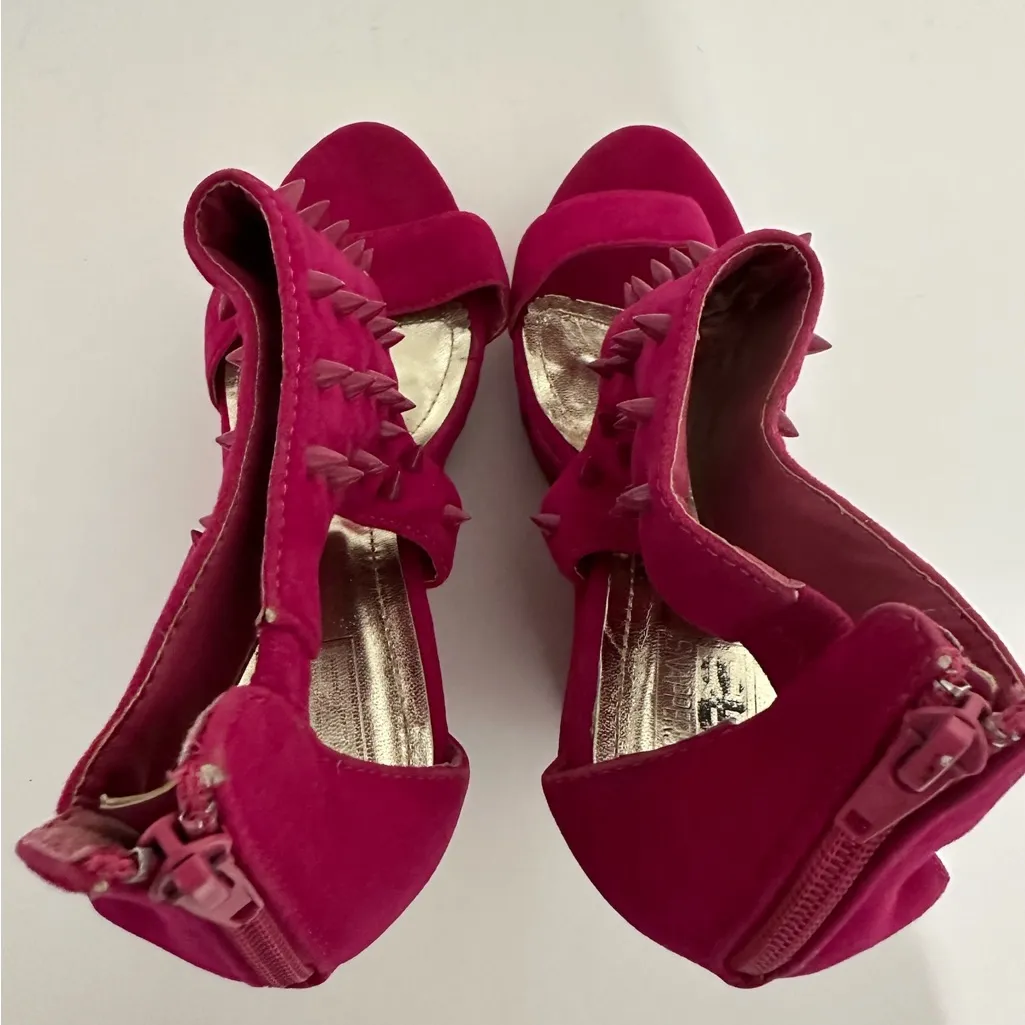 City Snappers Studded Platform Wedges Size 8.5 Spiked Heels Zip Back Rocker Y2K - Image 12