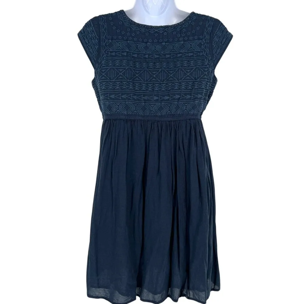 Solitaire Blue Boho Embroidered Beaded Cap Sleeve Dress Blue Size Small - Image 8