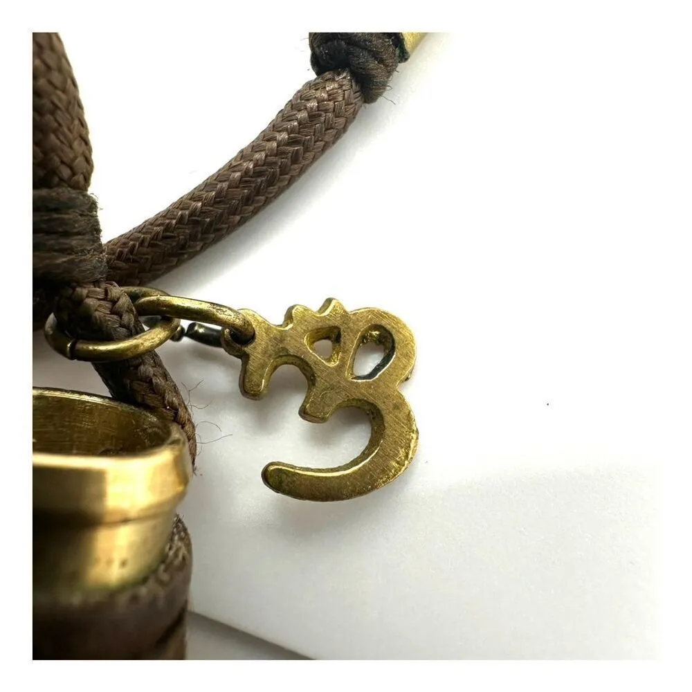 Unakite horn pendant brass and brown cord OM charm necklace - Image 9