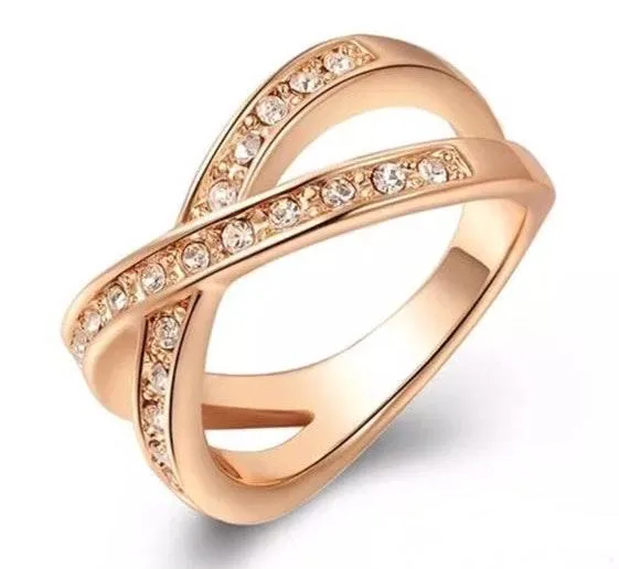 Rose Gold Austrian Crystal Criss Cross X Ring - Image 2