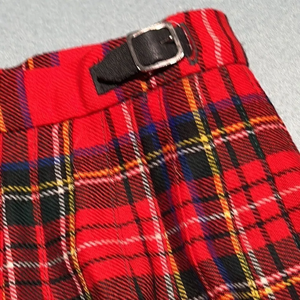 Tartan Plaid Scottish Kilt Skirt Vintage by the Edinburg woolen mill company D40 Red Size XS - Image 7