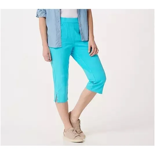 Womens Quacker Factory Dream Jeannes S Capri Turquoise Blue Pull On Pants Rhines - Image 2