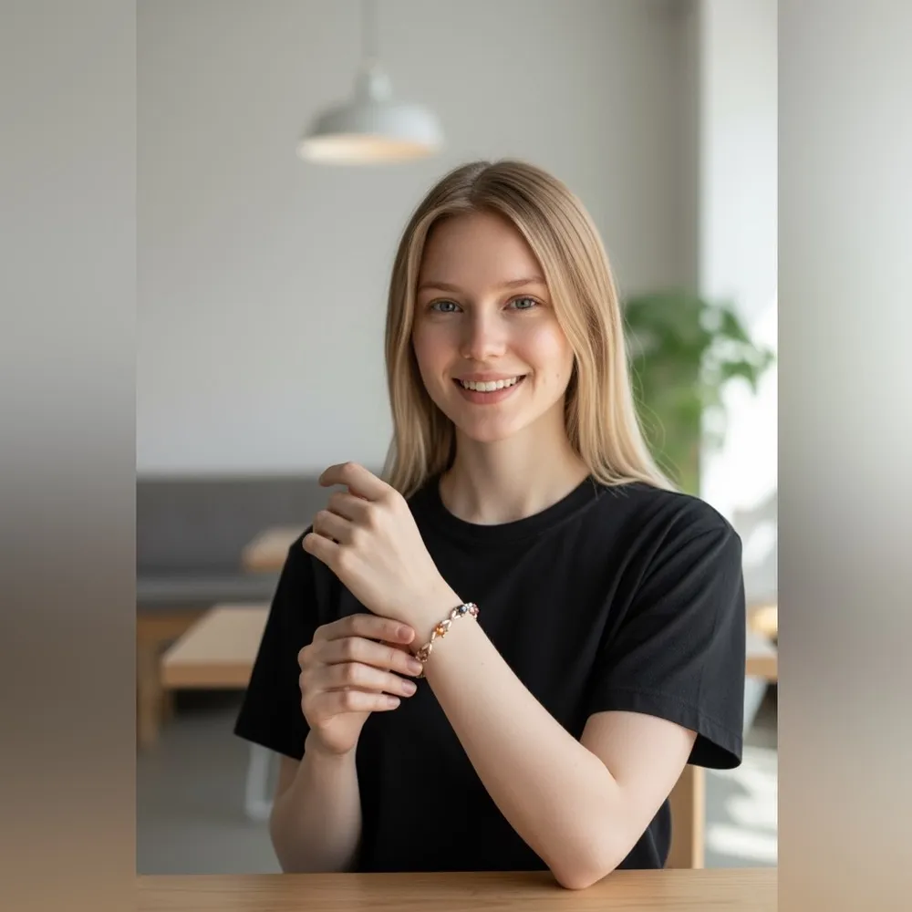 Multicolor Beaded Bracelet with Gold Accents Pink - Image 2