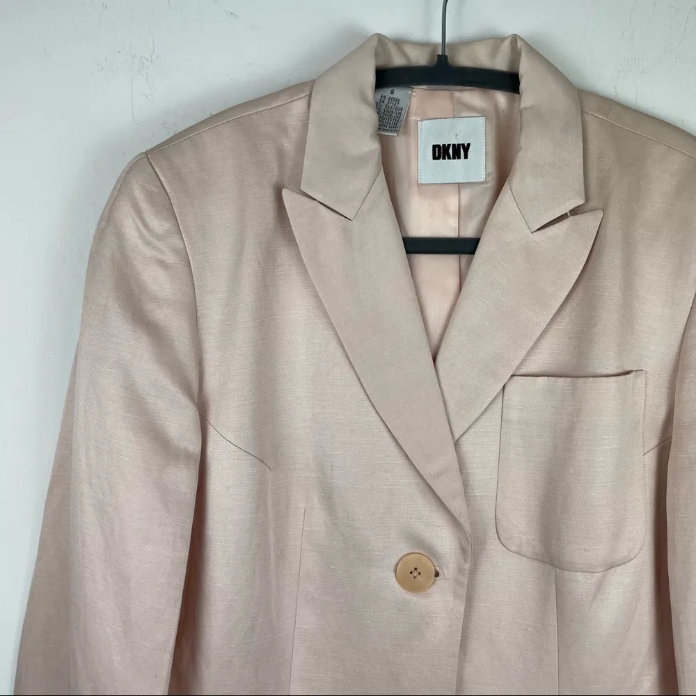 Vintage DKNY Silk Linen Blazer Blush Pink Sz 8 Double Button Jacket Lagenlook - Image 8