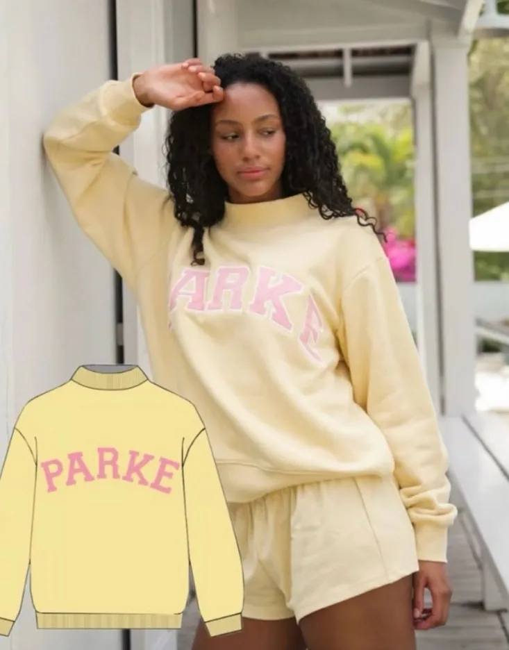 Parke Heritage Summer land Varsity Mockneck Sweatshirt Yellow Sweater Size L/XL - Image 2
